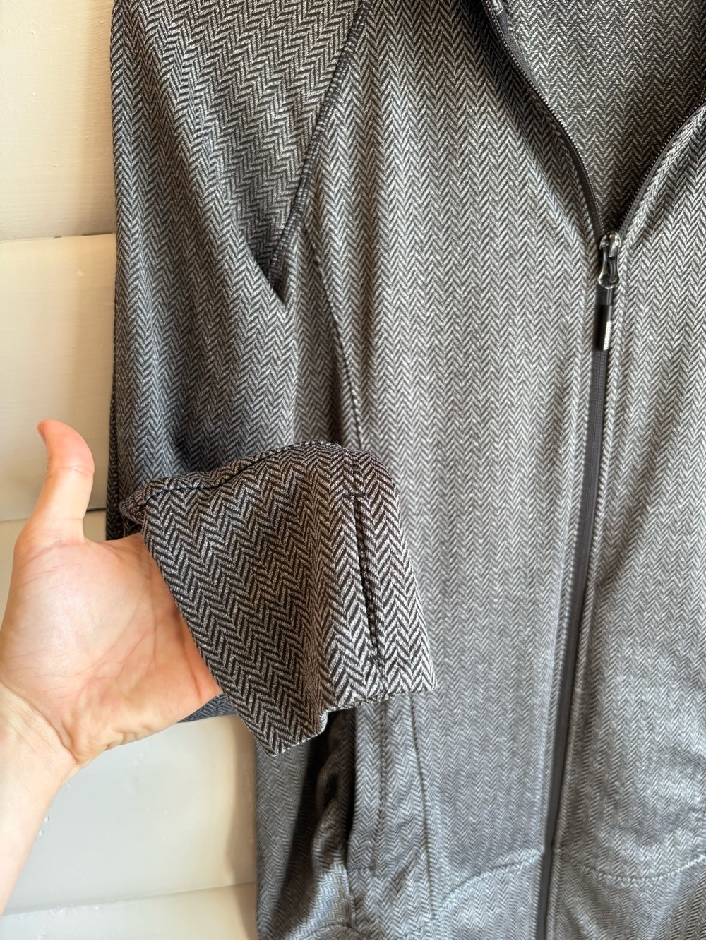 Mondetta Performance Full Zip Hooded Jacket Gray Black Herringbone Large - Picture 4 of 8